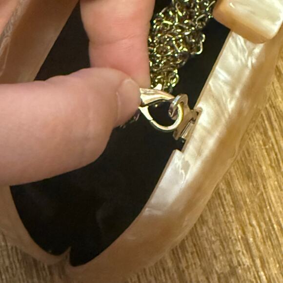 Peeptoe Evening Acrylic Apricot Peach Marble Clutch Purse with Crossbody Strap - Picture 12 of 12